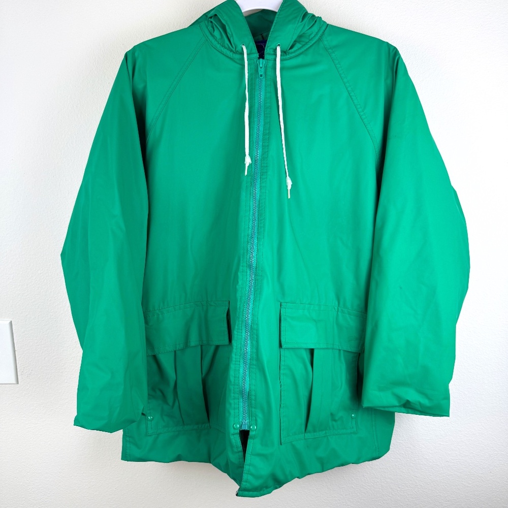 SAILMAKER OUTERWEAR Green Raincoat Hooded Jacket Flannel Lining / Size Medium